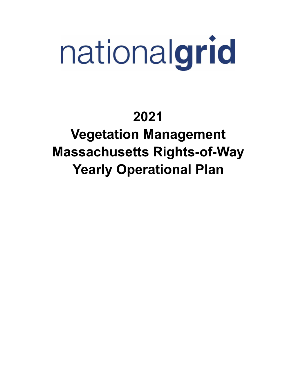 2021 Vegetation Management Massachusetts Rights-Of-Way Yearly Operational Plan