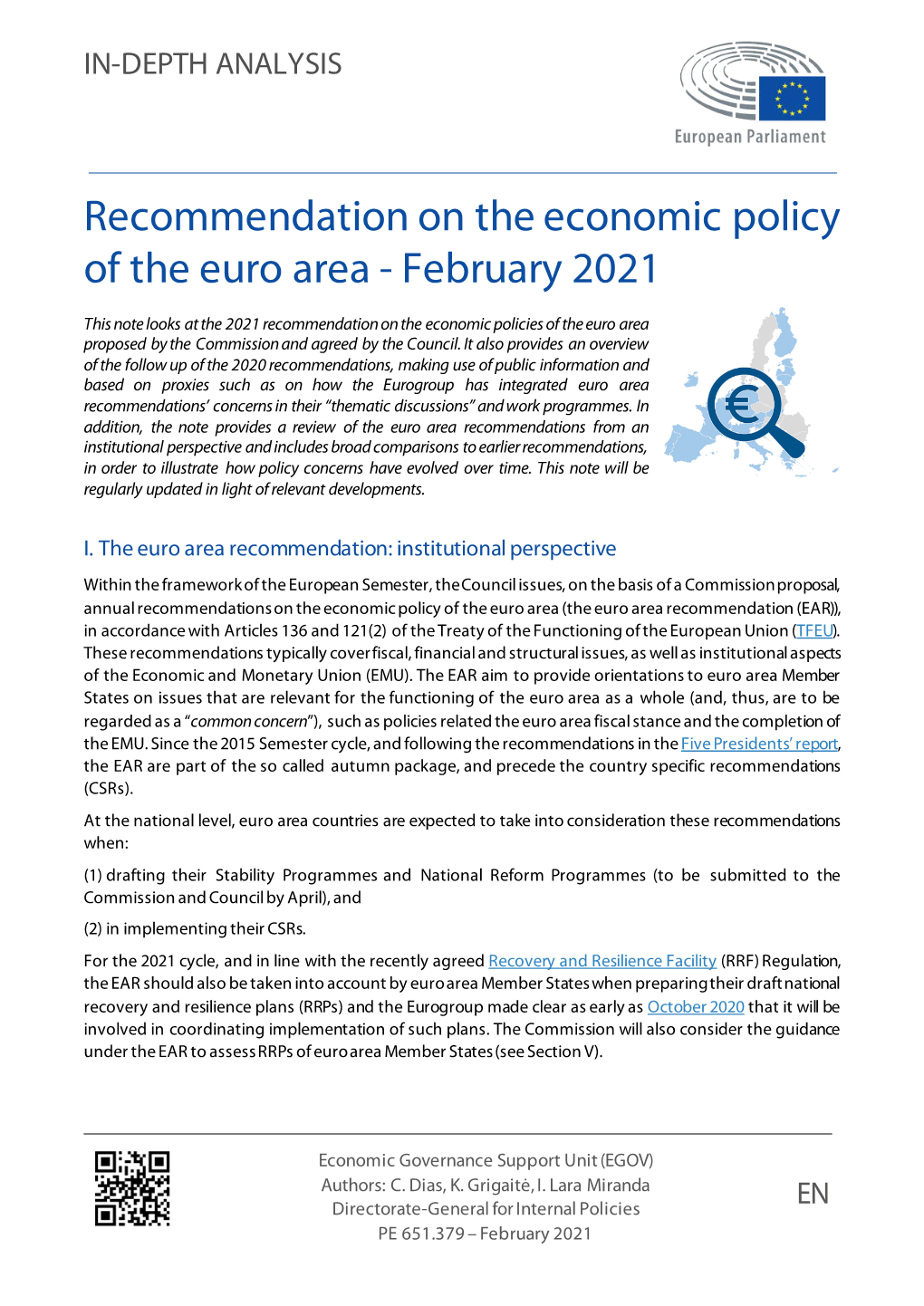 Recommendation on the Economic Policy of the Euro Area - February 2021