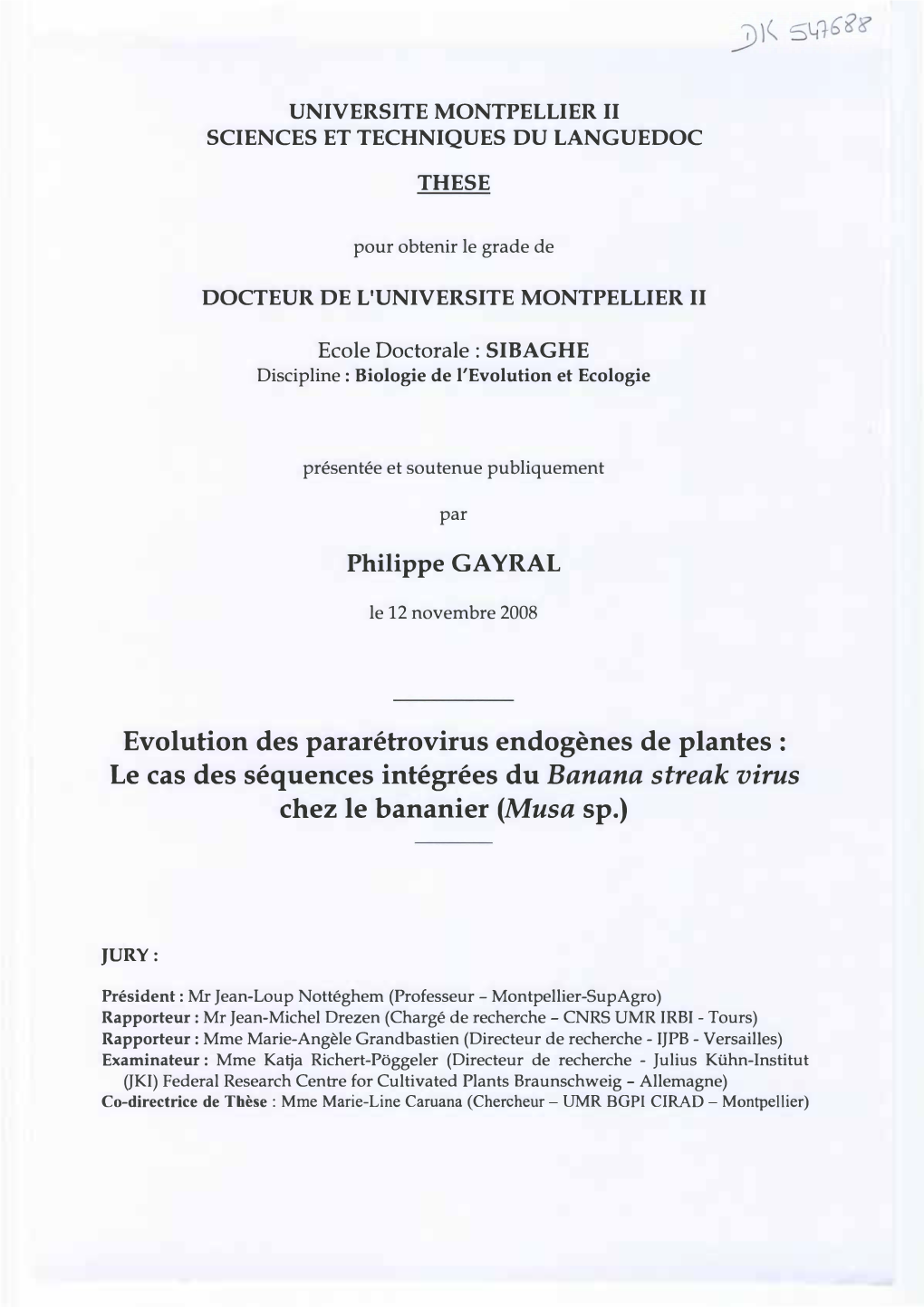 Evolution Des Pararétrovirus Endogènes De Plantes : Le Cas Des Séquences Intégrées Du Banana Streak Virus Chez Le Bananier (Musa Sp.)