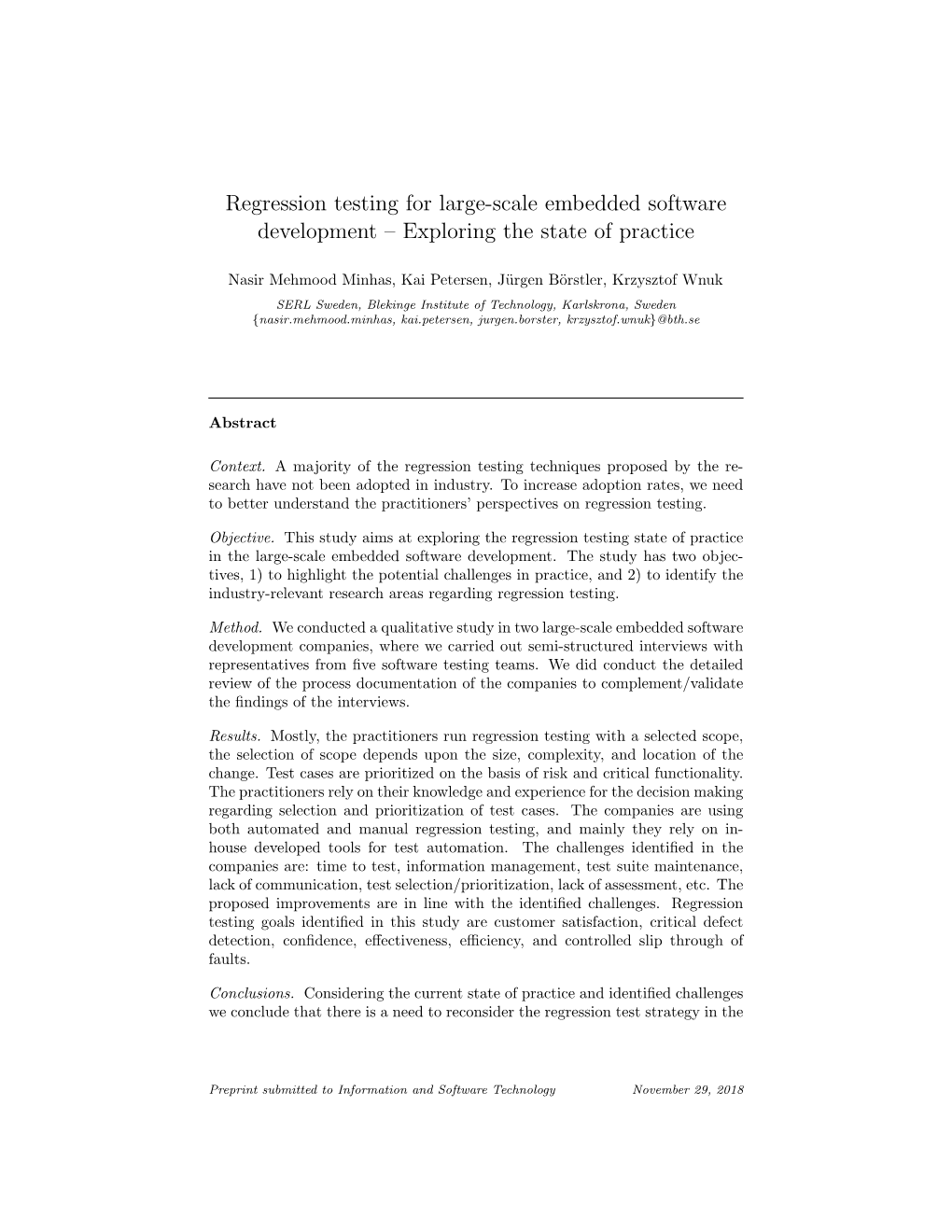 Regression Testing for Large-Scale Embedded Software Development – Exploring the State of Practice