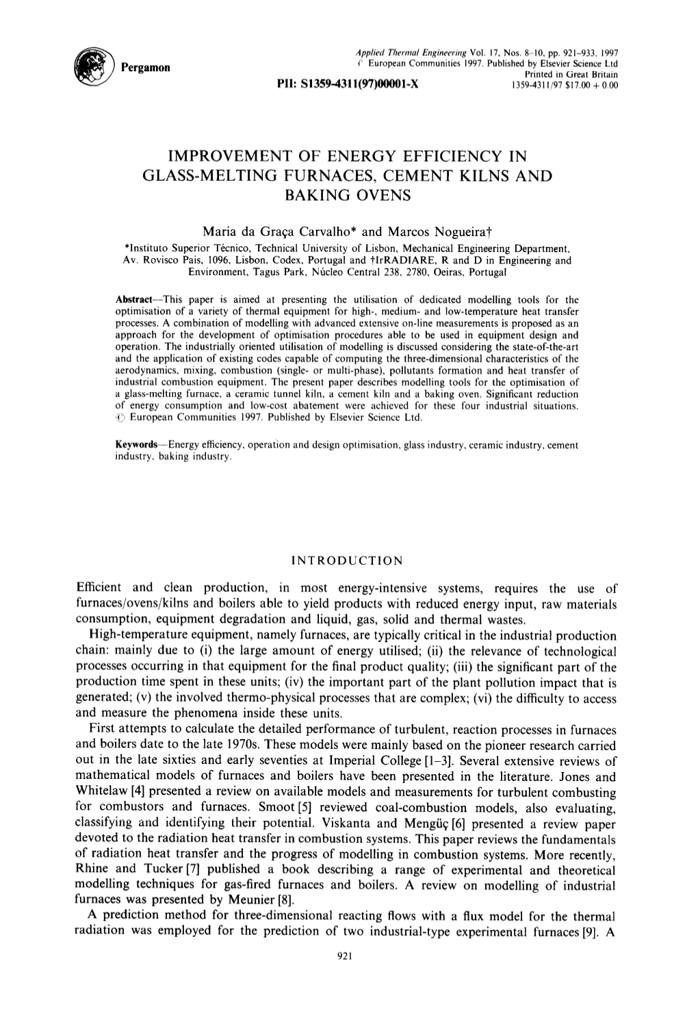 Improvement of Energy Efficiency in Glass-Melting Furnaces, Cement Kilns and Baking Ovens