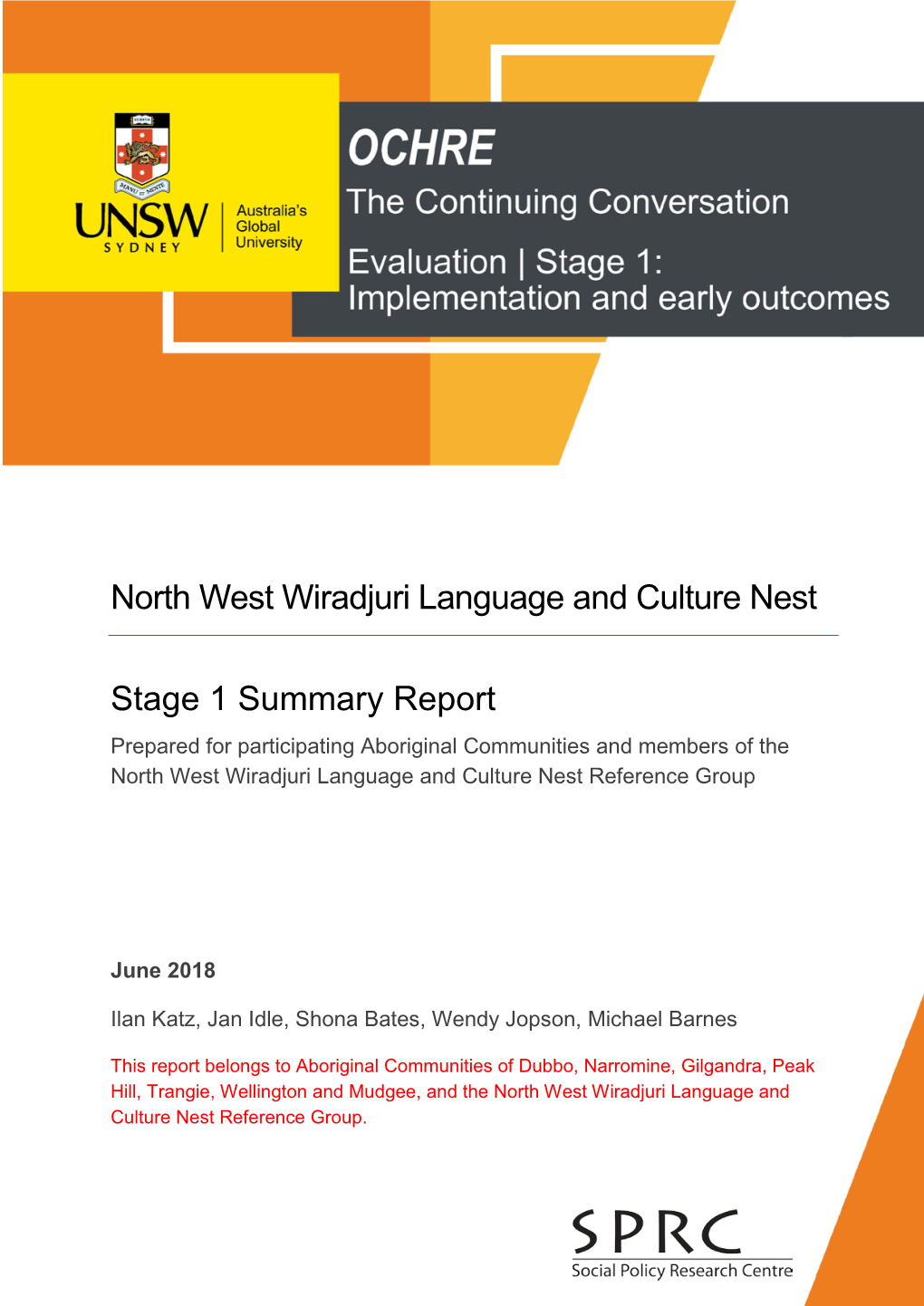 North West Wiradjuri Language and Culture Nest Stage 1 Summary