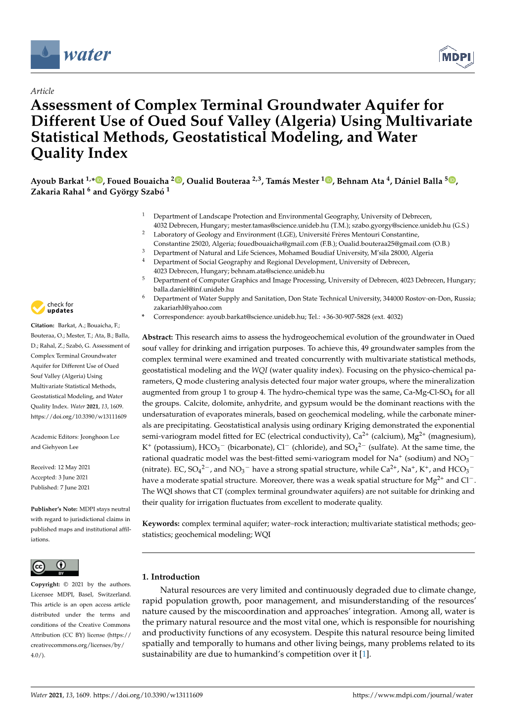 Assessment of Complex Terminal Groundwater Aquifer For