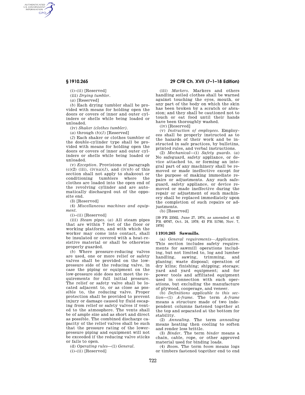 29 CFR Ch. XVII (7–1–18 Edition) § 1910.265