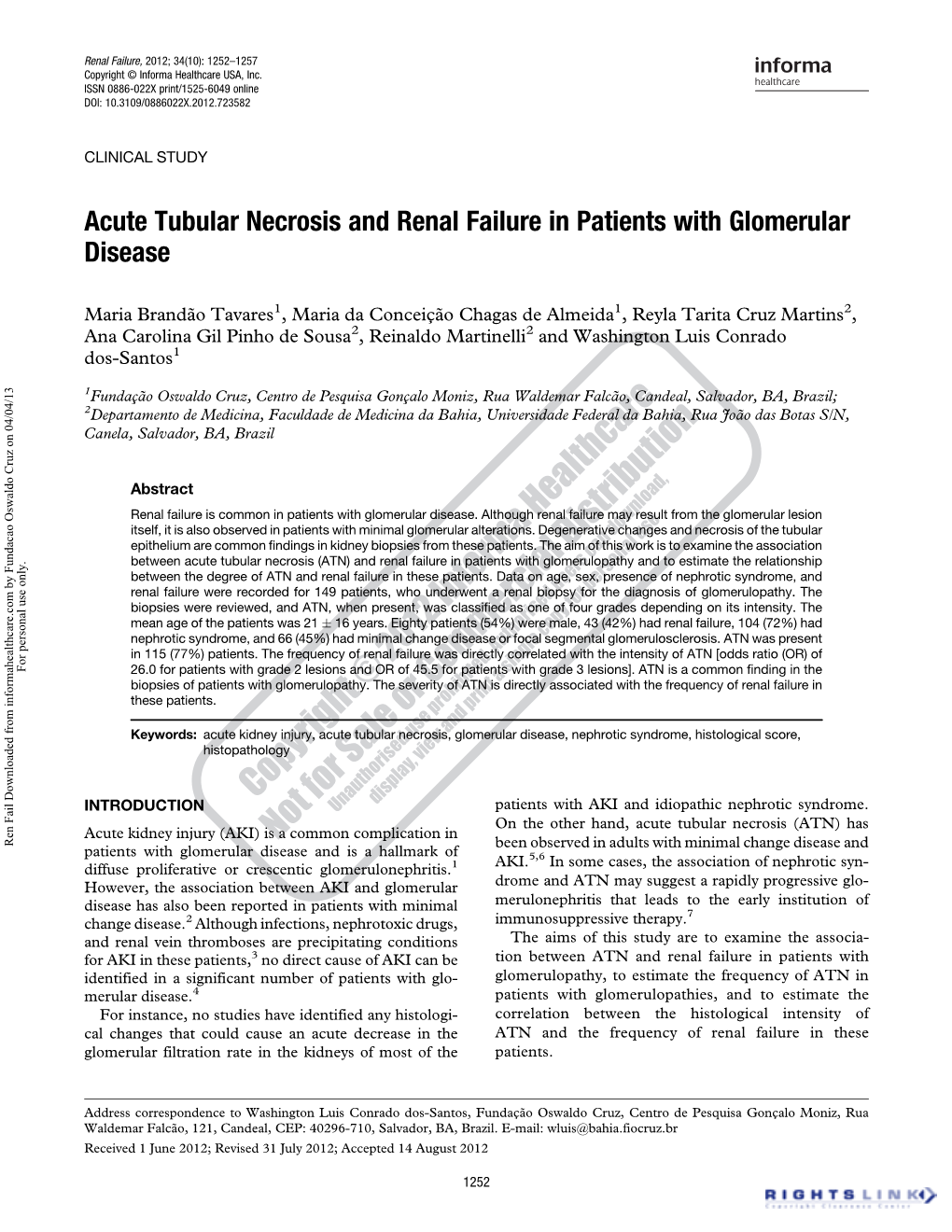 Acute Tubular Necrosis and Renal Failure in Patients with Glomerular Disease