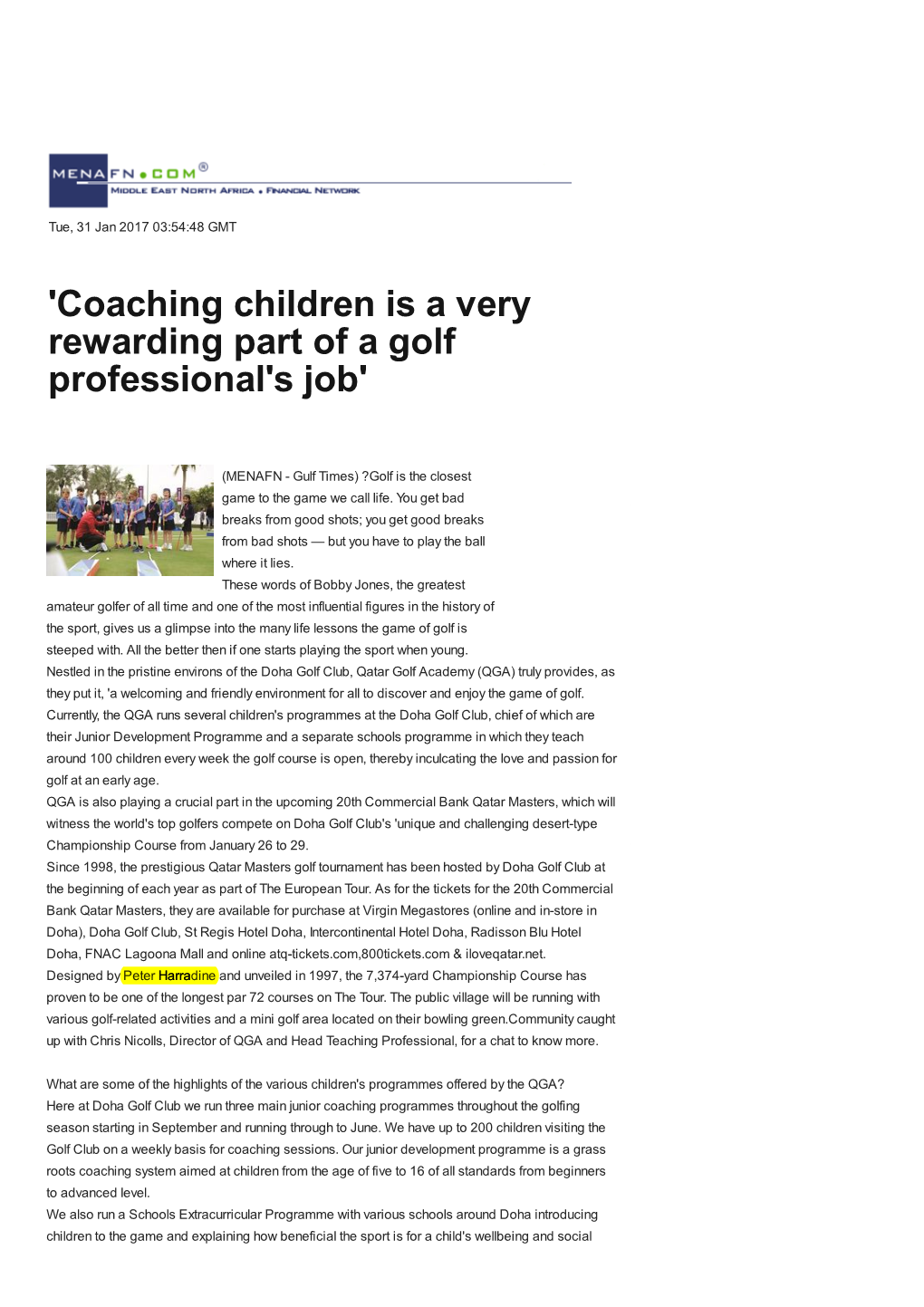 Coaching Children Is a Veryrewarding Part of a Golfprofessional's