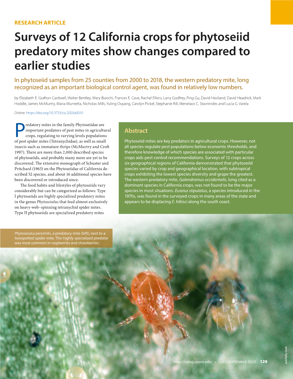 Surveys of 12 California Crops for Phytoseiid Predatory Mites Show Changes Compared to Earlier Studies