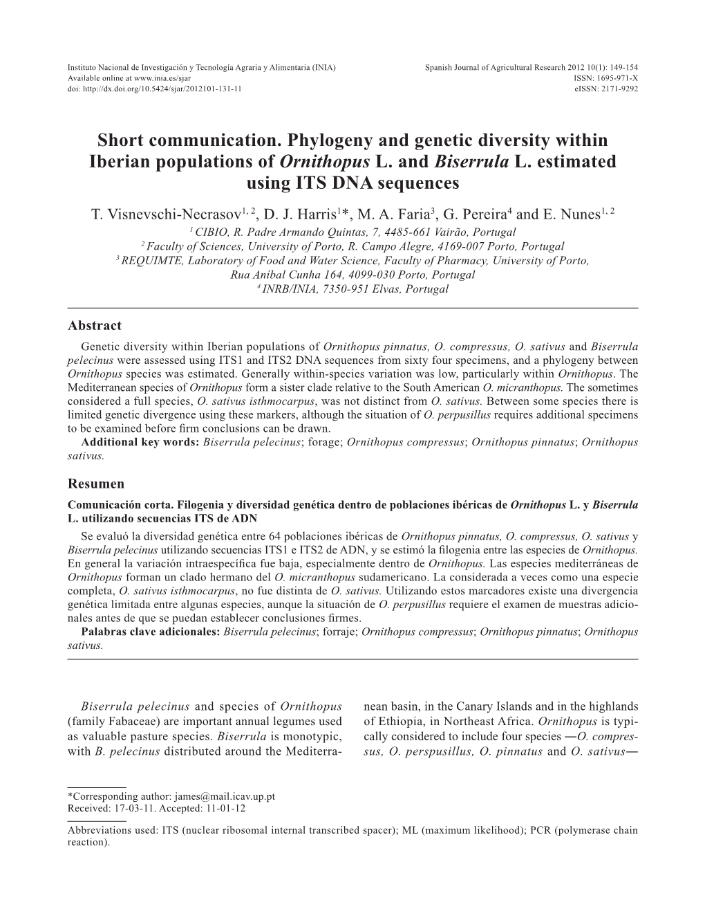 Short Communication. Phylogeny and Genetic Diversity Within Iberian Populations of Ornithopus L