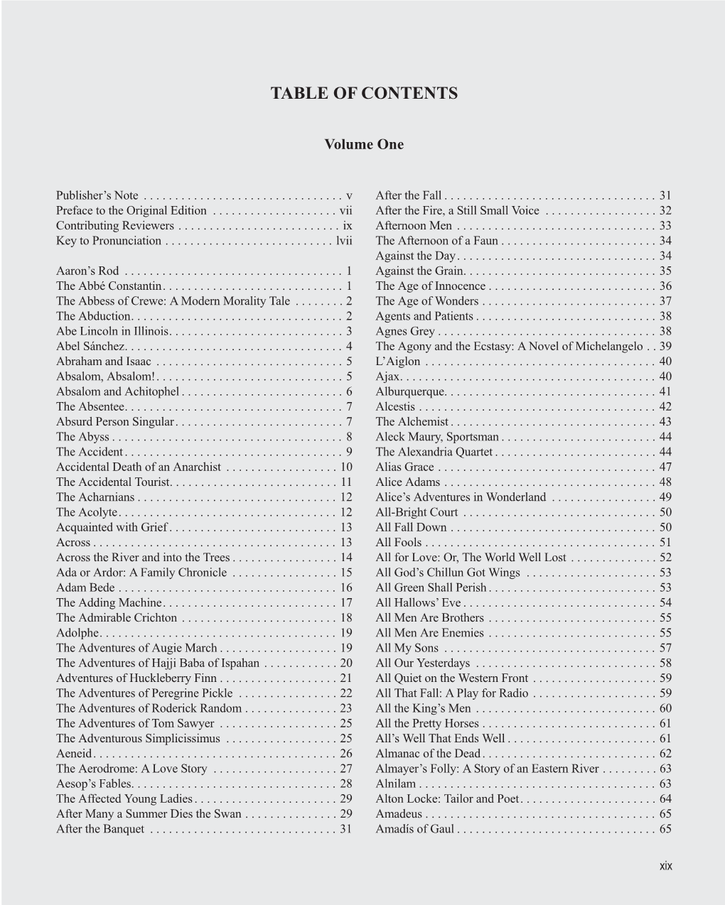 Table of Contents