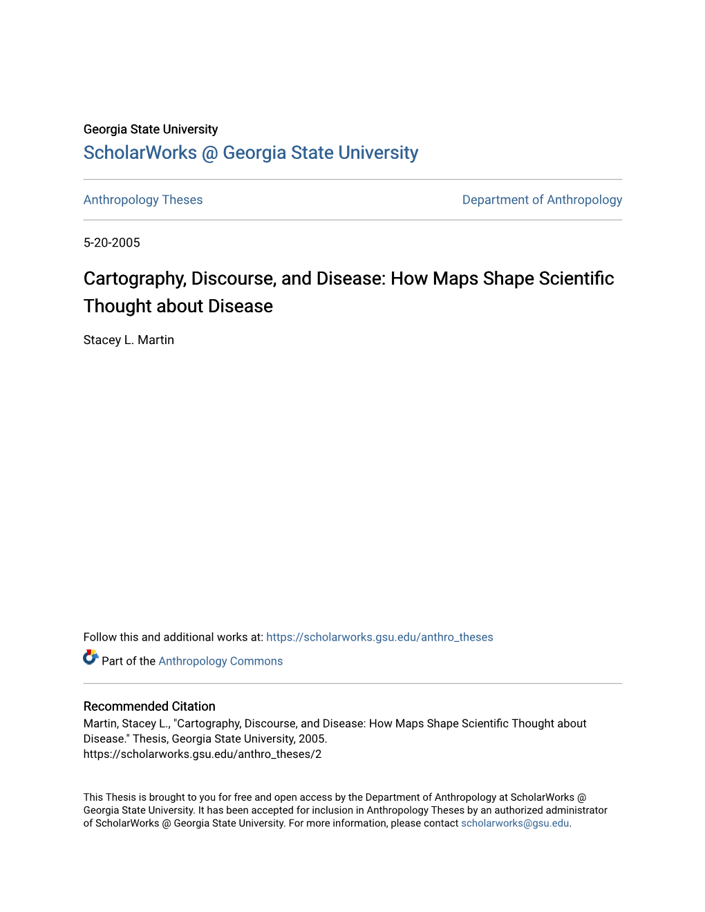 Cartography, Discourse, and Disease: How Maps Shape Scientific Thought About Disease