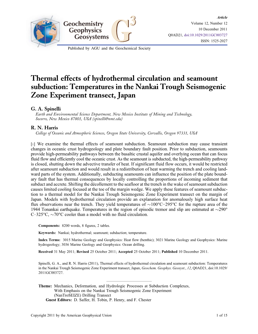 Thermal Effects of Hydrothermal Circulation and Seamount Subduction: Temperatures in the Nankai Trough Seismogenic Zone Experiment Transect, Japan