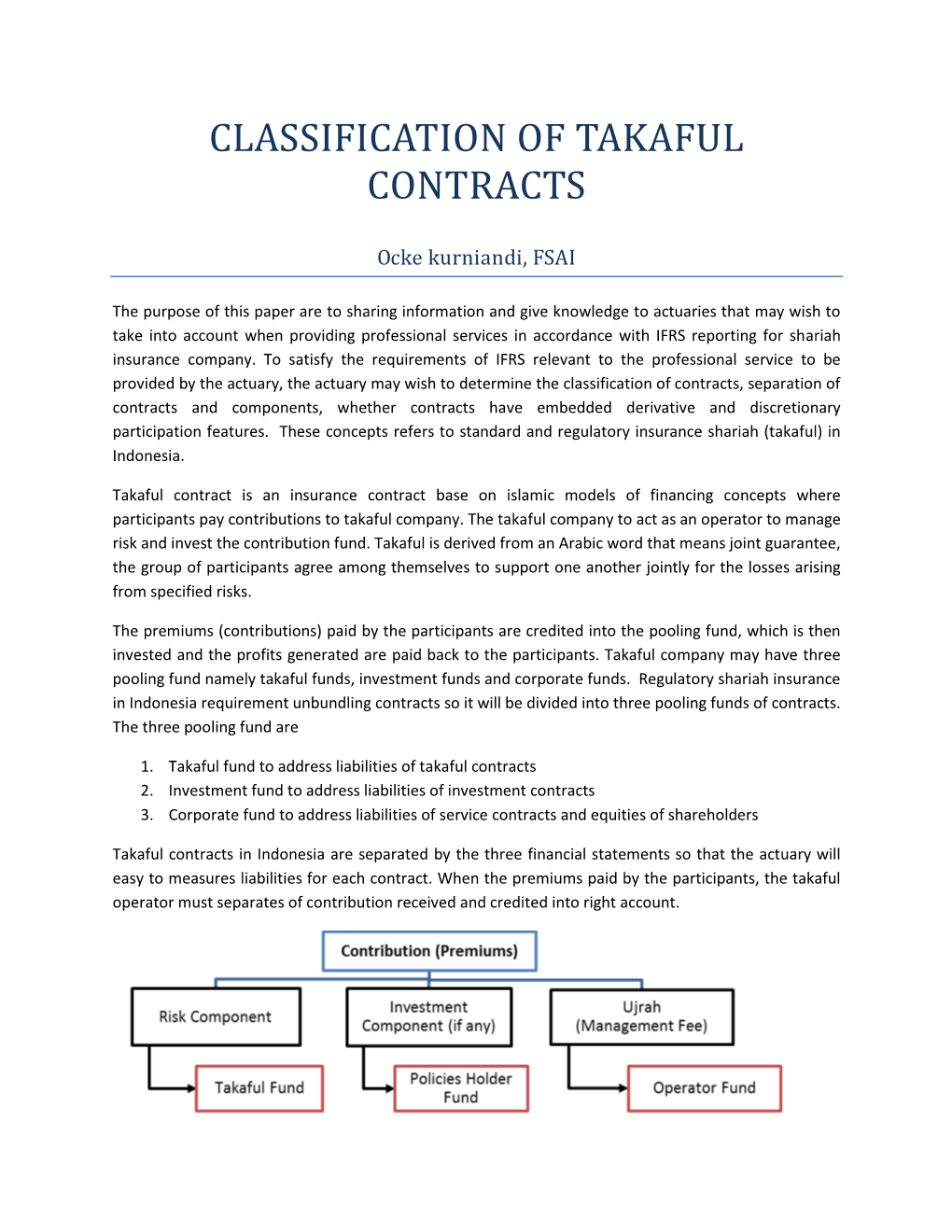 Classification of Takaful Contracts