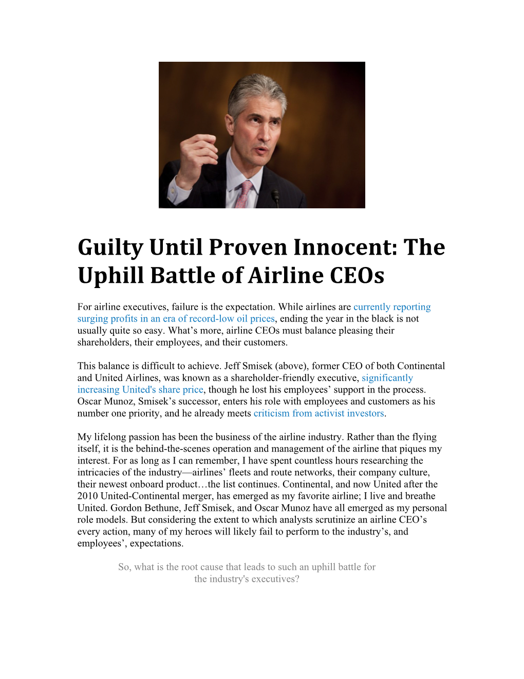 Guilty Until Proven Innocent: the Uphill Battle of Airline Ceos