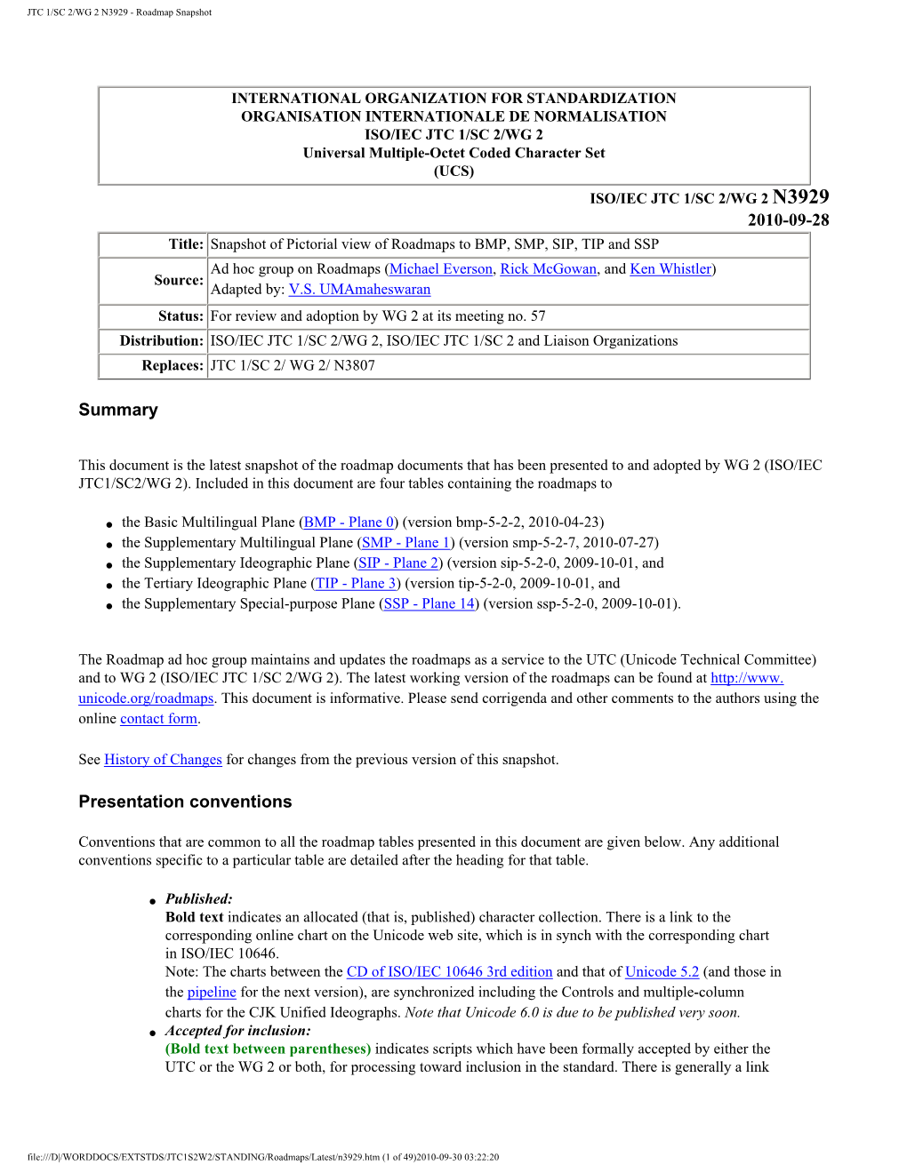 JTC 1/SC 2/WG 2 N3929 - Roadmap Snapshot