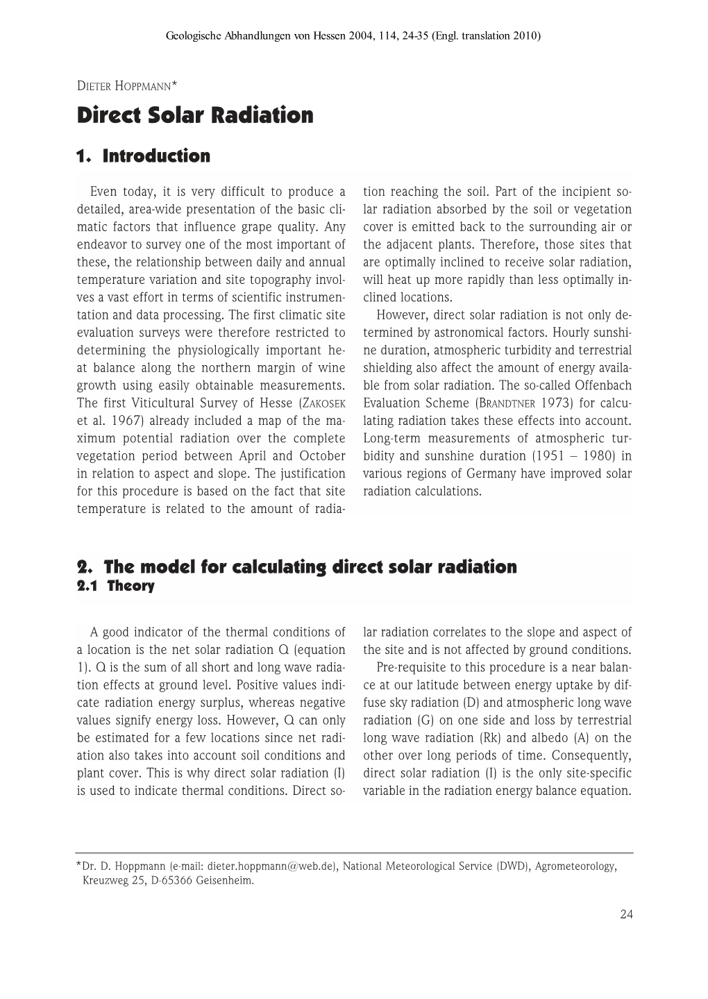 Direct Solar Radiation