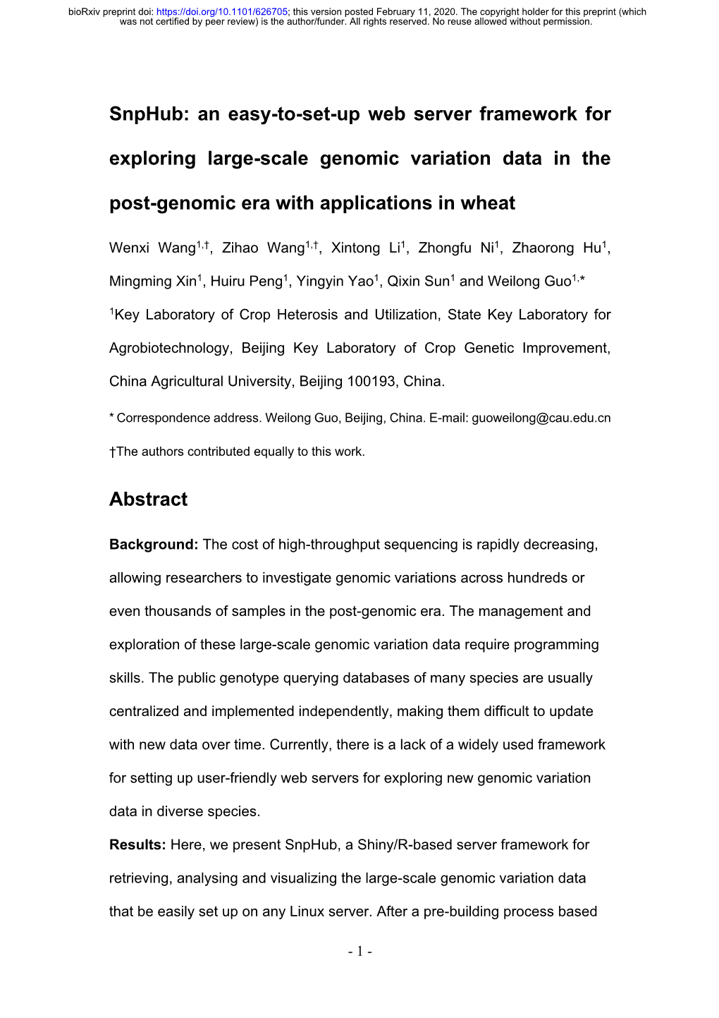 Snphub: an Easy-To-Set-Up Web Server Framework for Exploring Large-Scale Genomic Variation Data in the Post-Genomic Era With