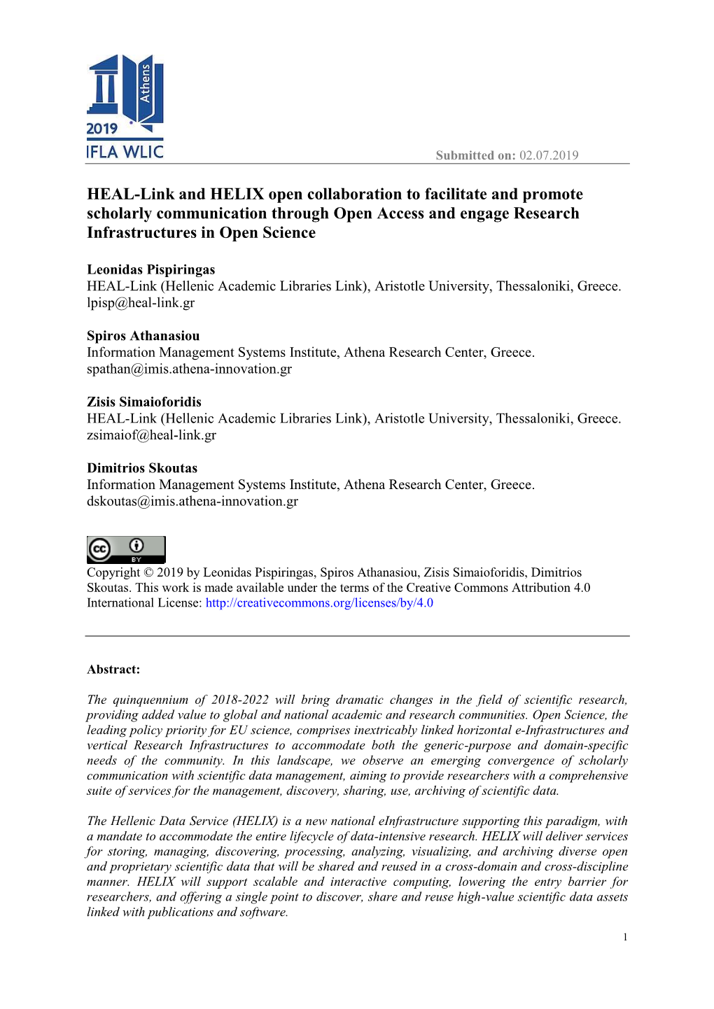 HEAL-Link and HELIX Open Collaboration to Facilitate and Promote Scholarly Communication Through Open Access and Engage Research Infrastructures in Open Science