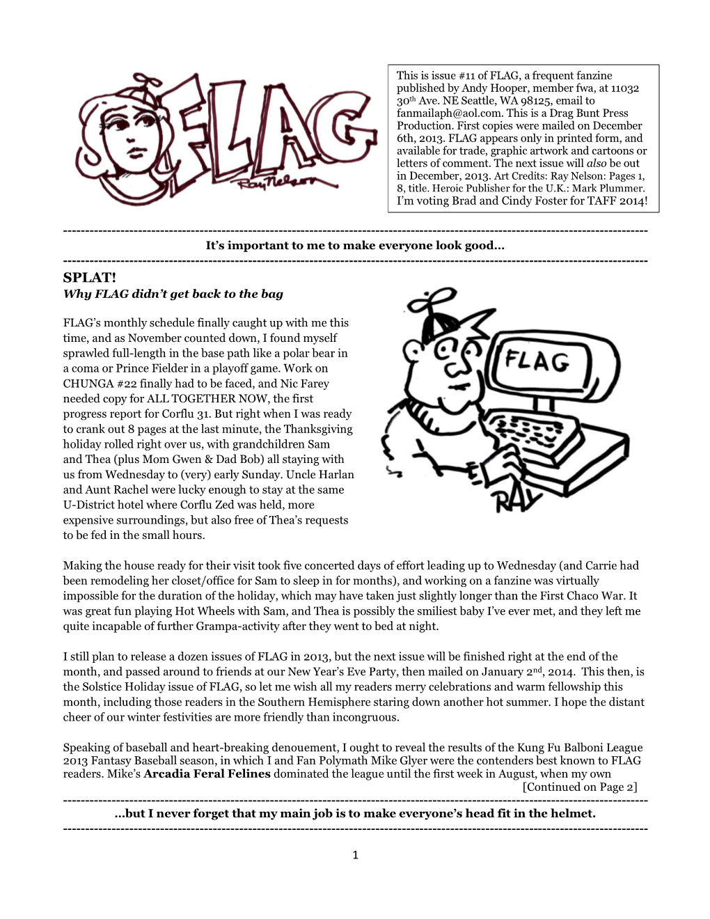 FLAG, a Frequent Fanzine Published by Andy Hooper, Member Fwa, at 11032 30Th Ave