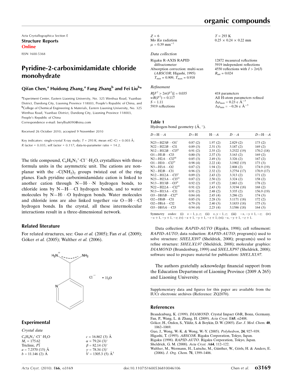 Pyridine-2-Carboximidamidate Chloride Monohydrate