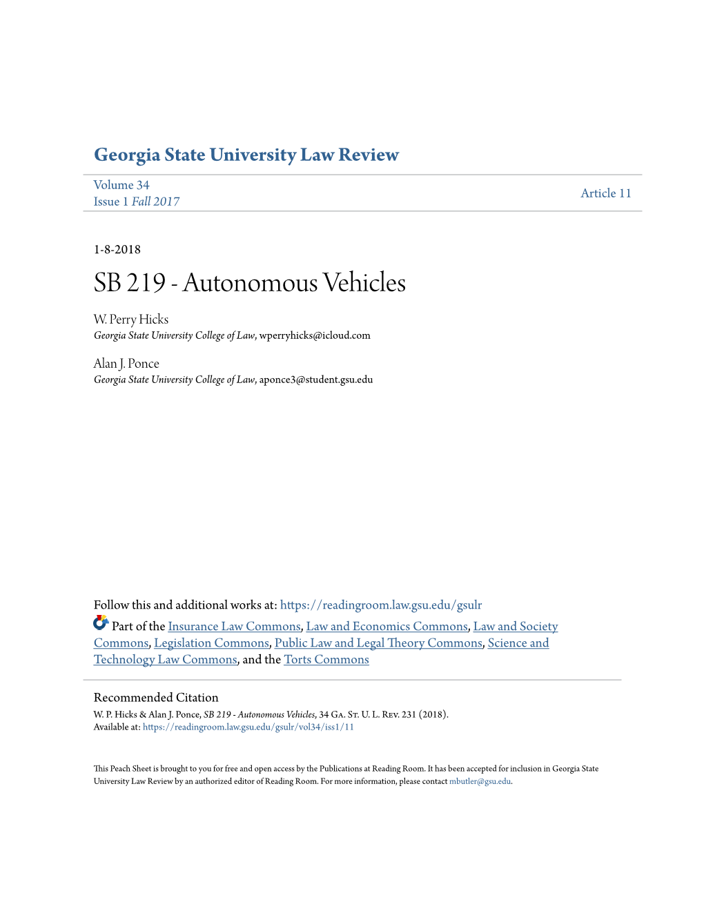 SB 219 - Autonomous Vehicles W