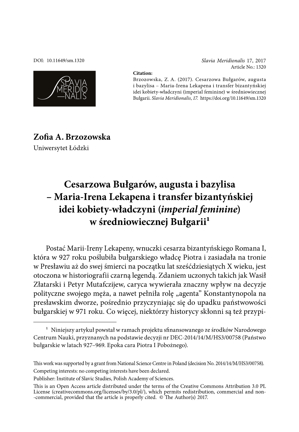 Maria-Irena Lekapena I Transfer Bizantyńskiej Idei Kobiety-Władczyni (Imperial Feminine) W Średniowiecznej Bułgarii