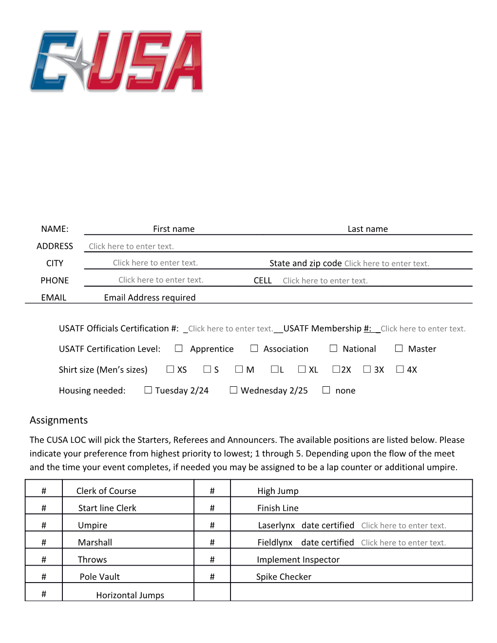 USATF Certification Level: Apprentice Association National Master