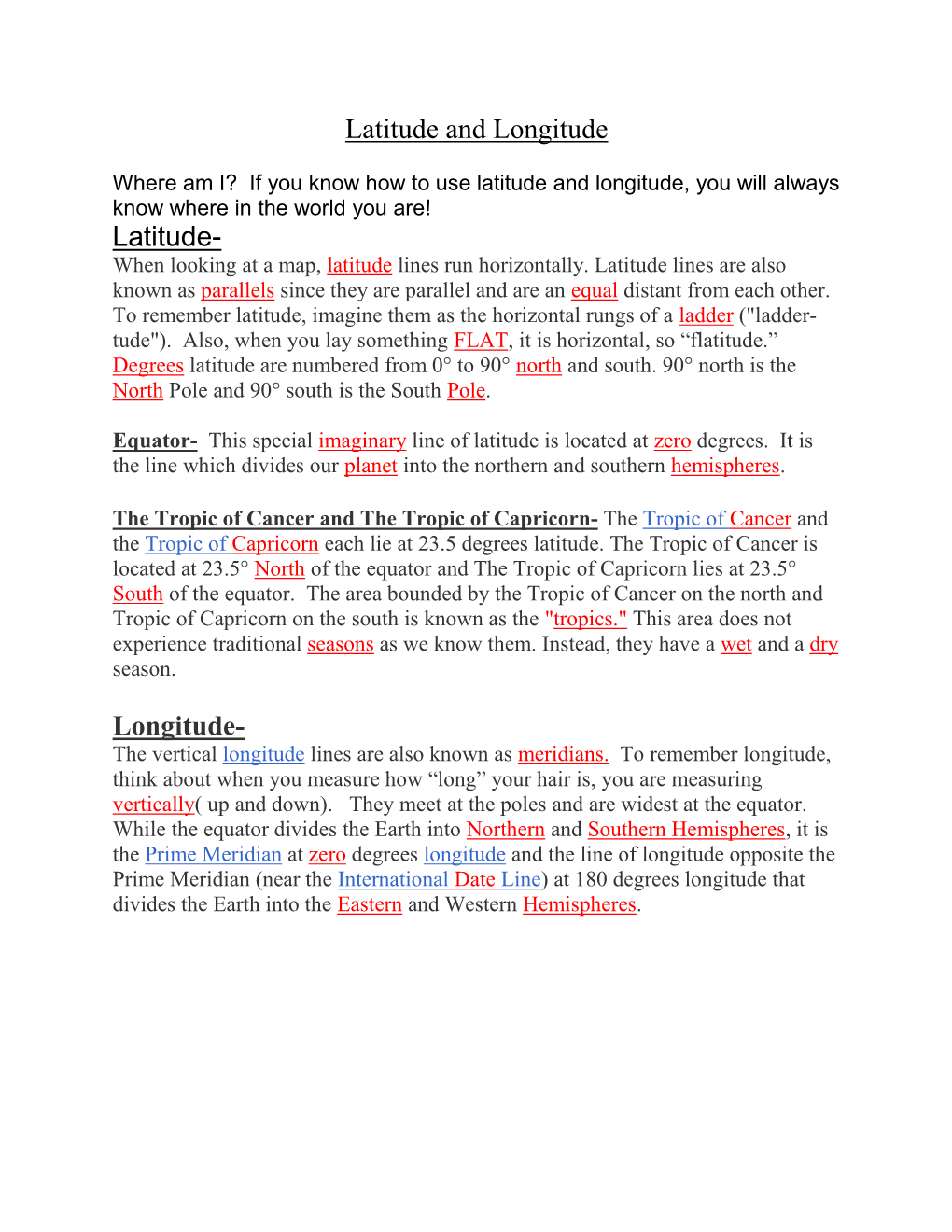 Latitude and Longitude