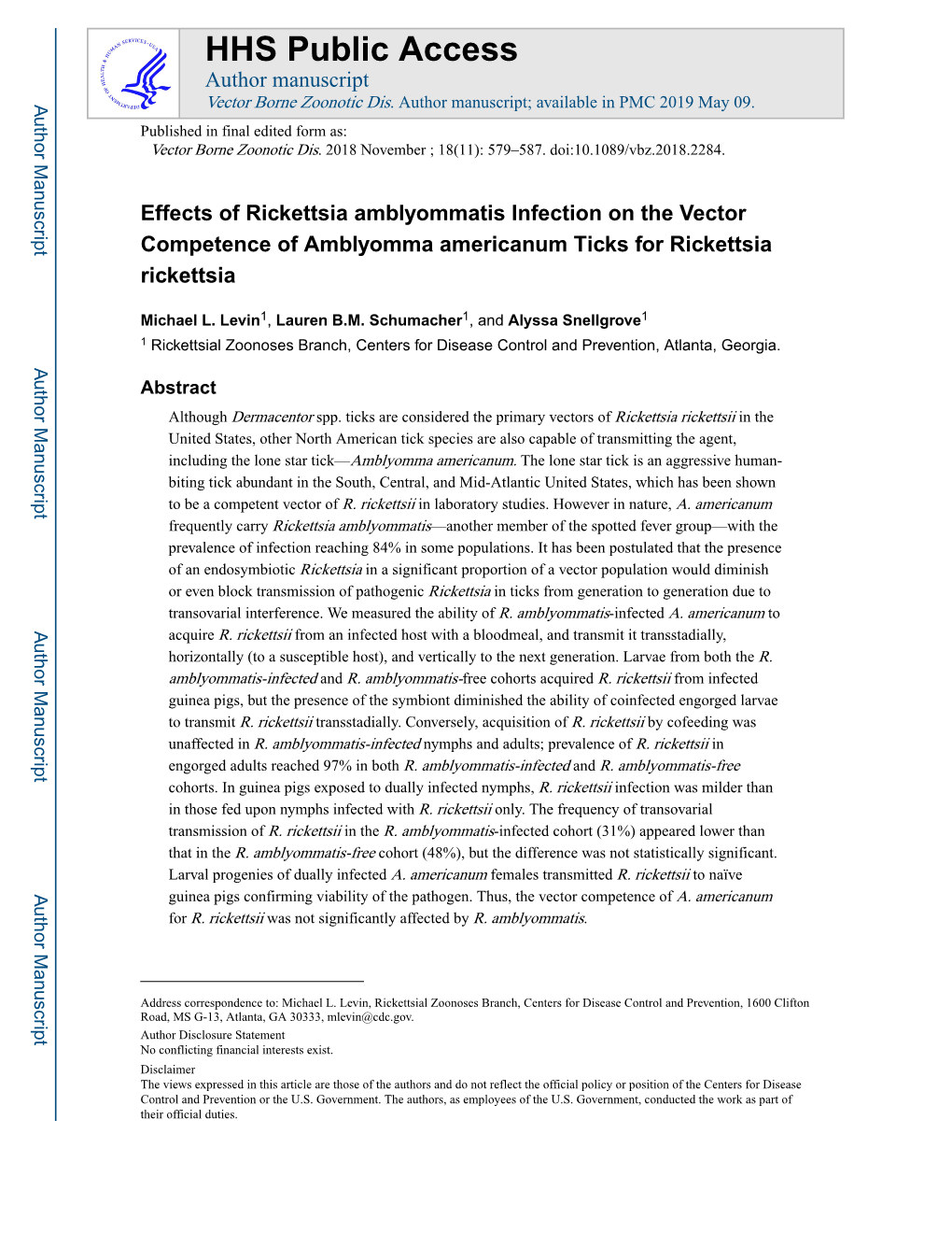 Effects of Rickettsia Amblyommatis Infection on the Vector Competence of Amblyomma Americanum Ticks for Rickettsia Rickettsia