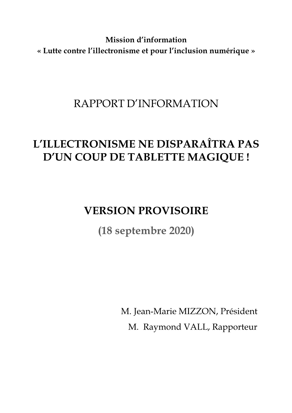 Rapport D'information L'illectronisme Ne Disparaîtra Pas D'un Coup De