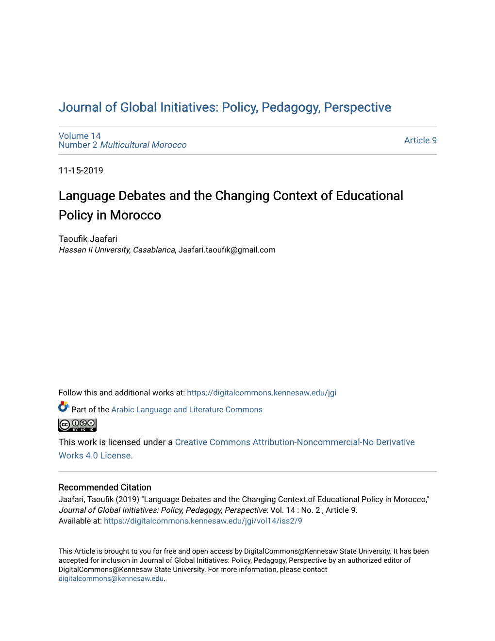 Language Debates and the Changing Context of Educational Policy in Morocco