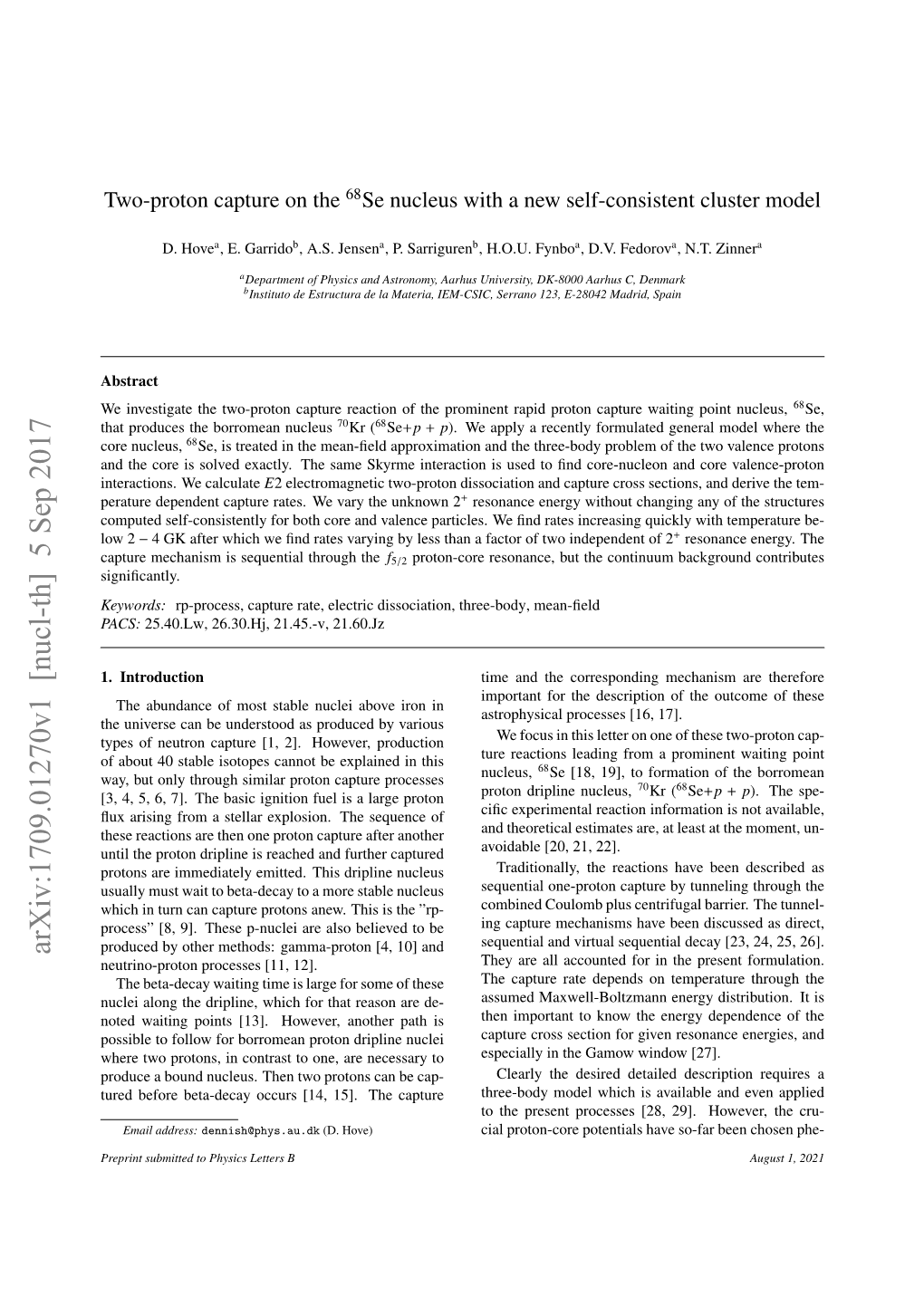 Two-Proton Capture on the $^{68} $ Se Nucleus with a New Self-Consistent