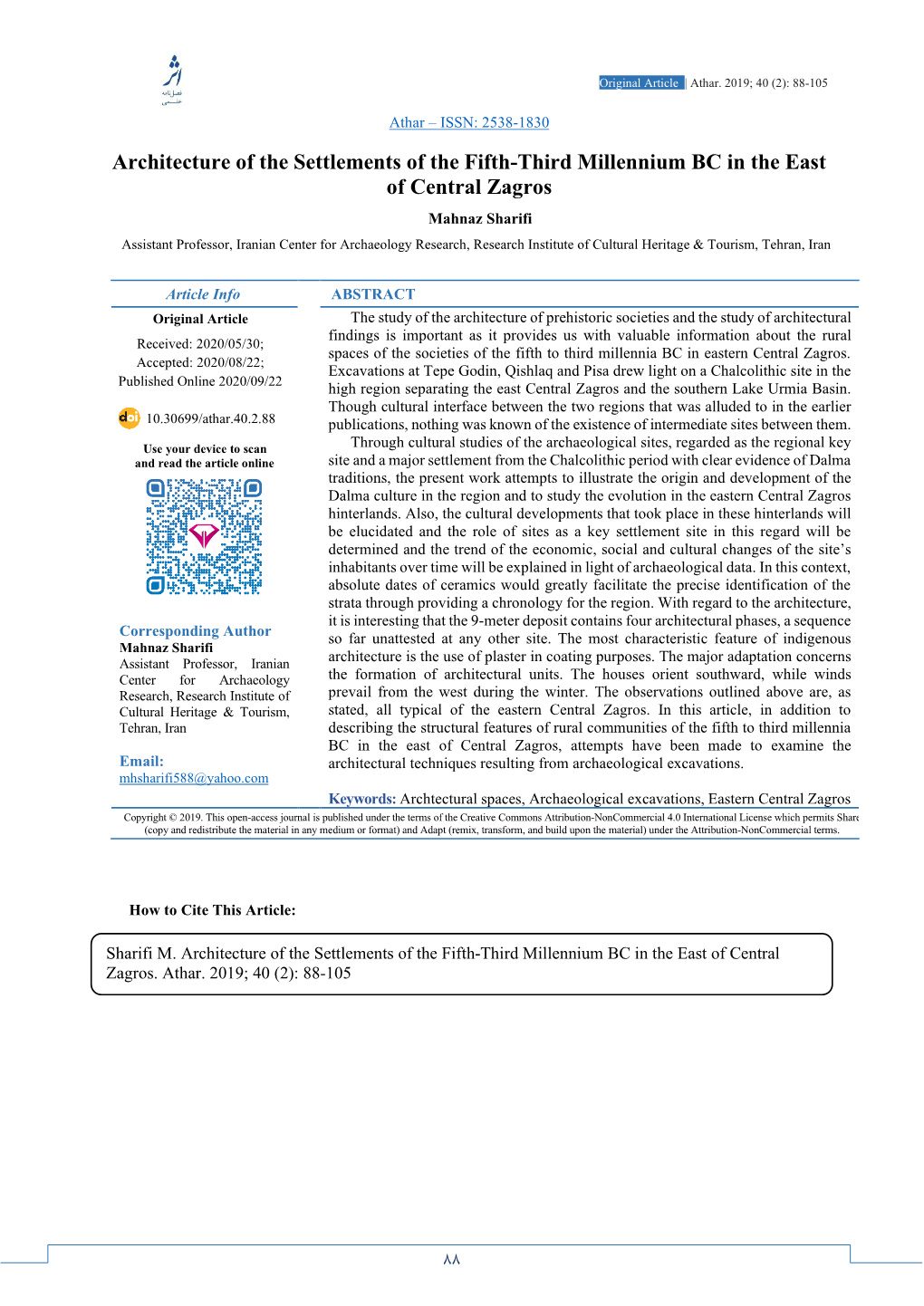 Architecture of the Settlements of the Fifth-Third Millennium BC in the East of Central Zagros