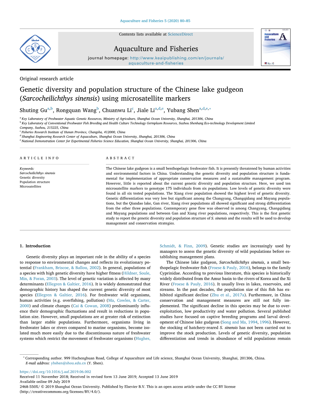 (Sarcocheilichthys Sinensis) Using Microsatellite Markers