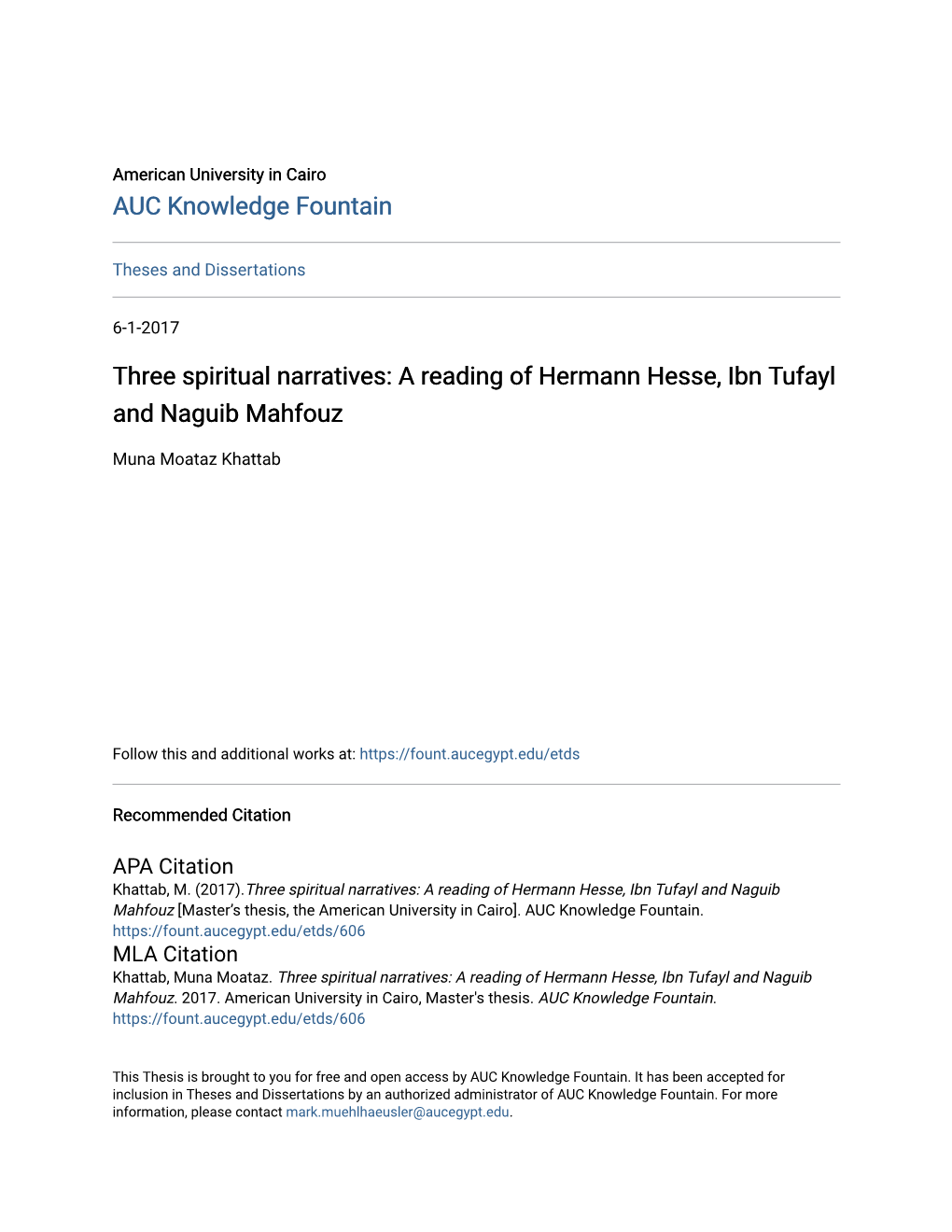 A Reading of Hermann Hesse, Ibn Tufayl and Naguib Mahfouz