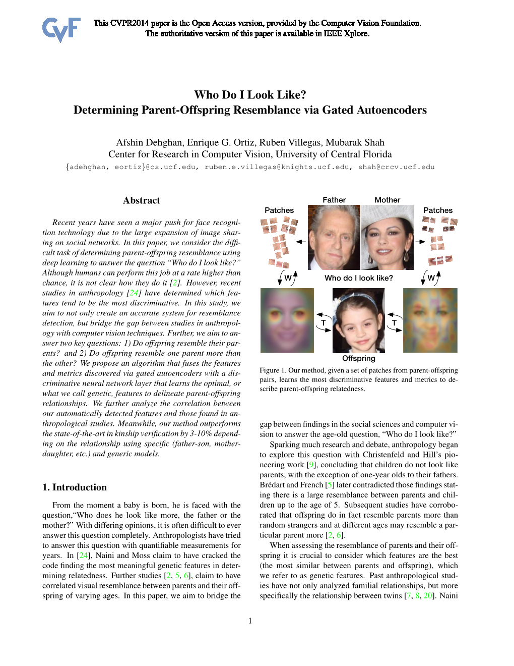 Determining Parent-Offspring Resemblance Via Gated Autoencoders