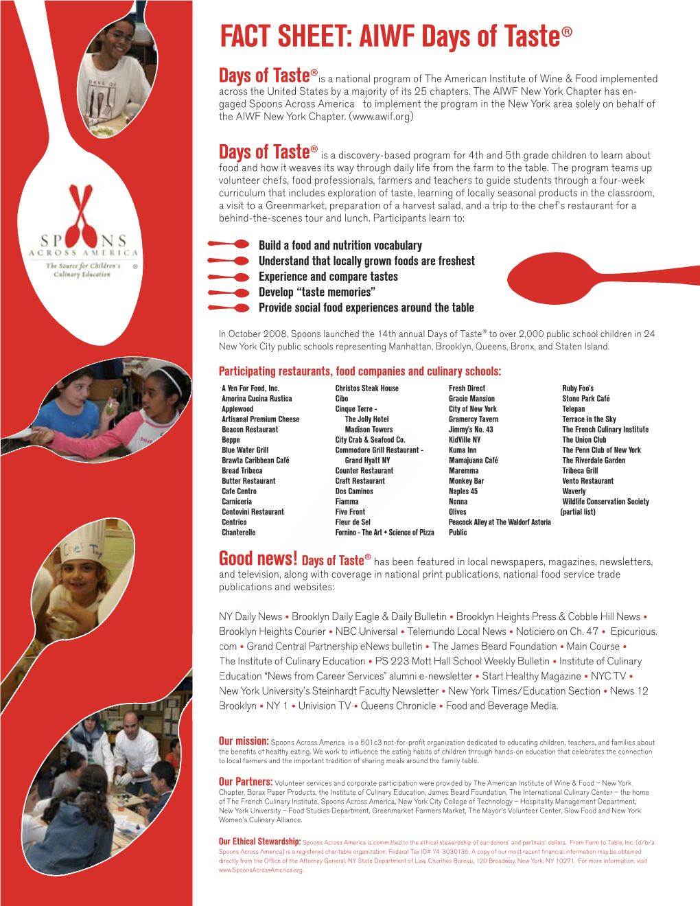 FACT SHEET: AIWF Days of Taste®