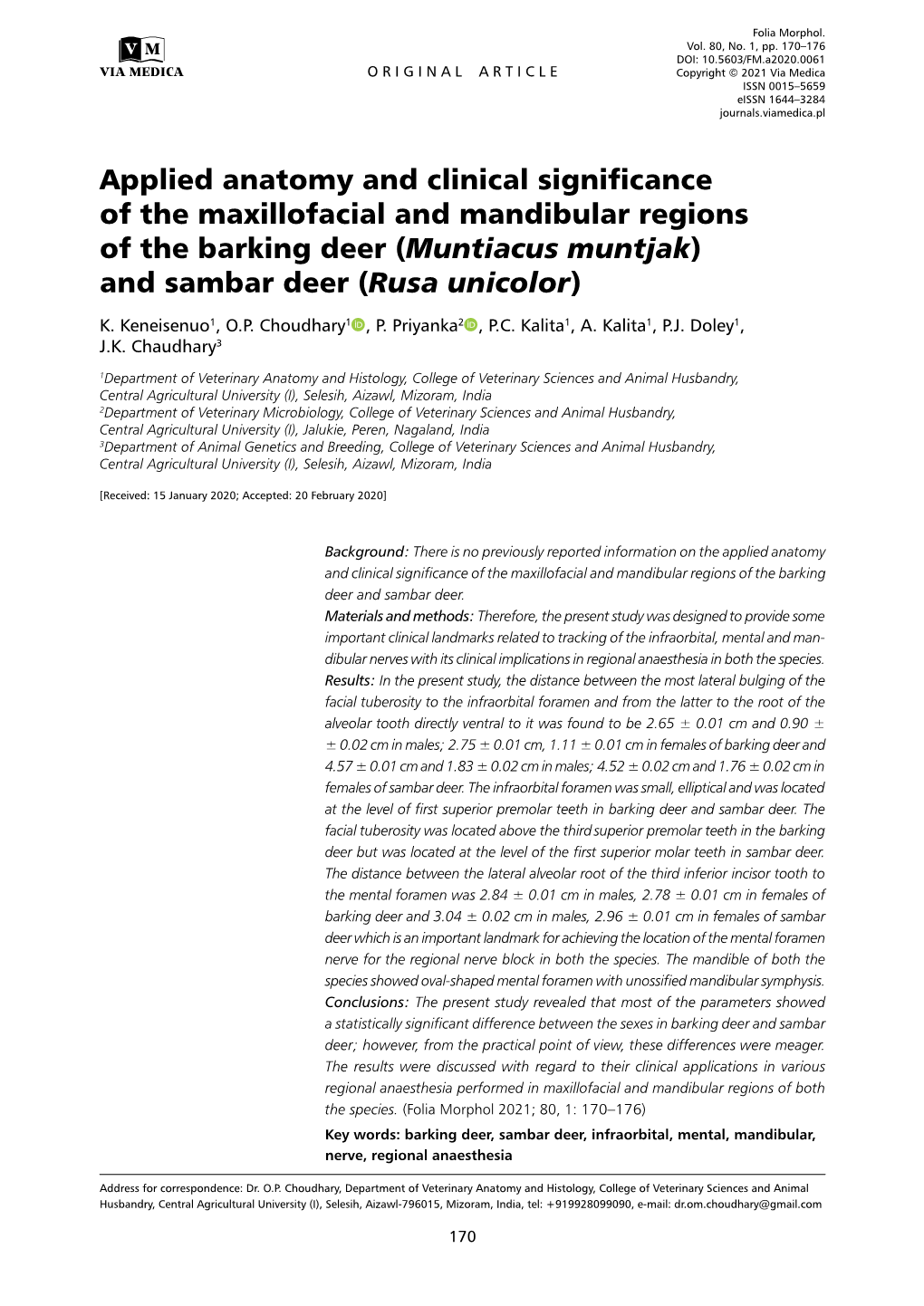 Applied Anatomy and Clinical Significance of the Maxillofacial and Mandibular Regions of the Barking Deer (Muntiacus Muntjak) and Sambar Deer (Rusa Unicolor) K