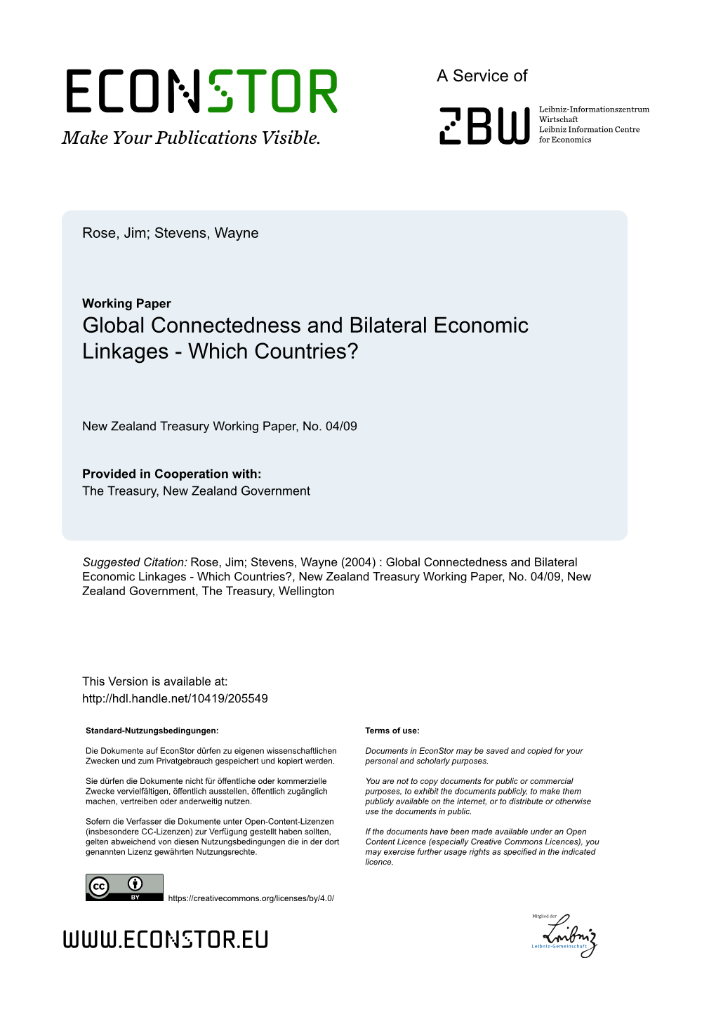 Global Connectedness and Bilateral Economic Linkages - Which Countries?