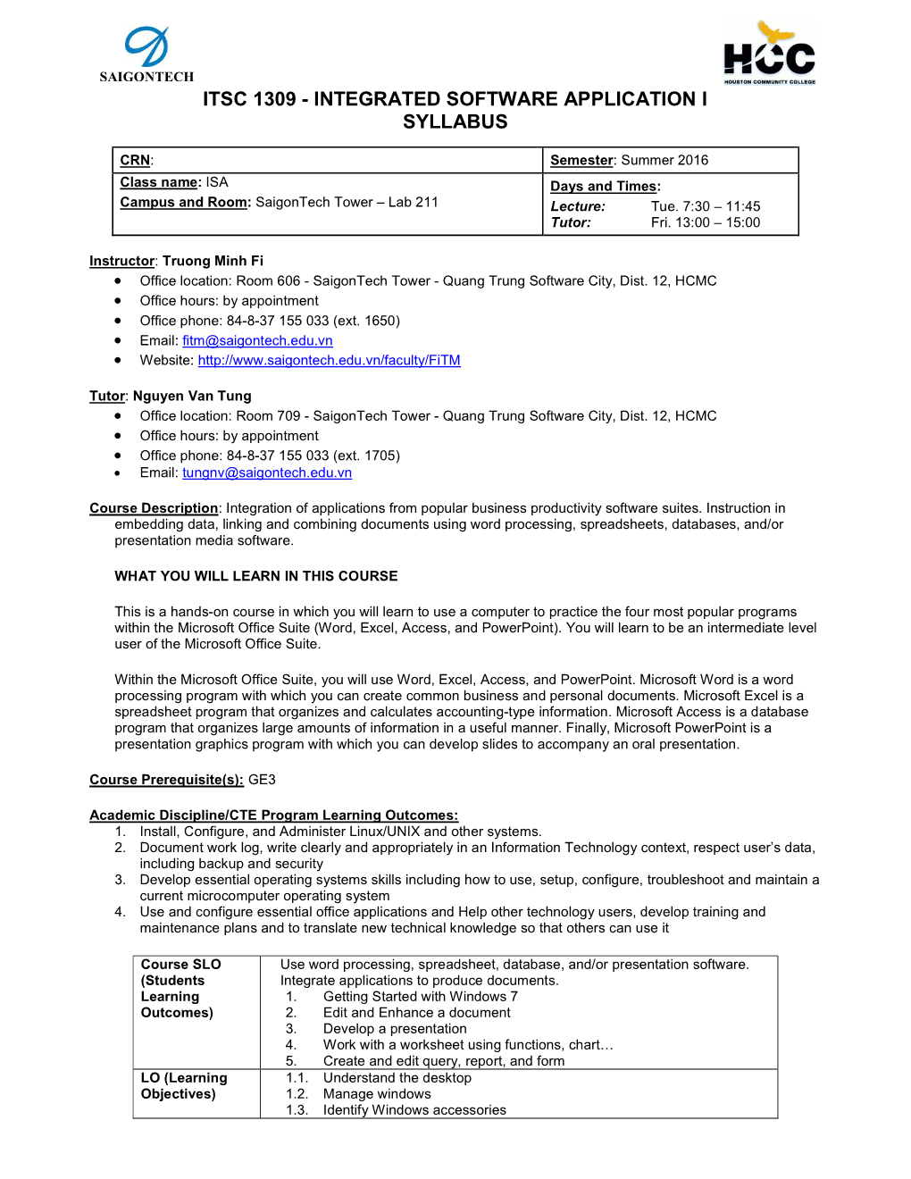 Integrated Software Application I Syllabus