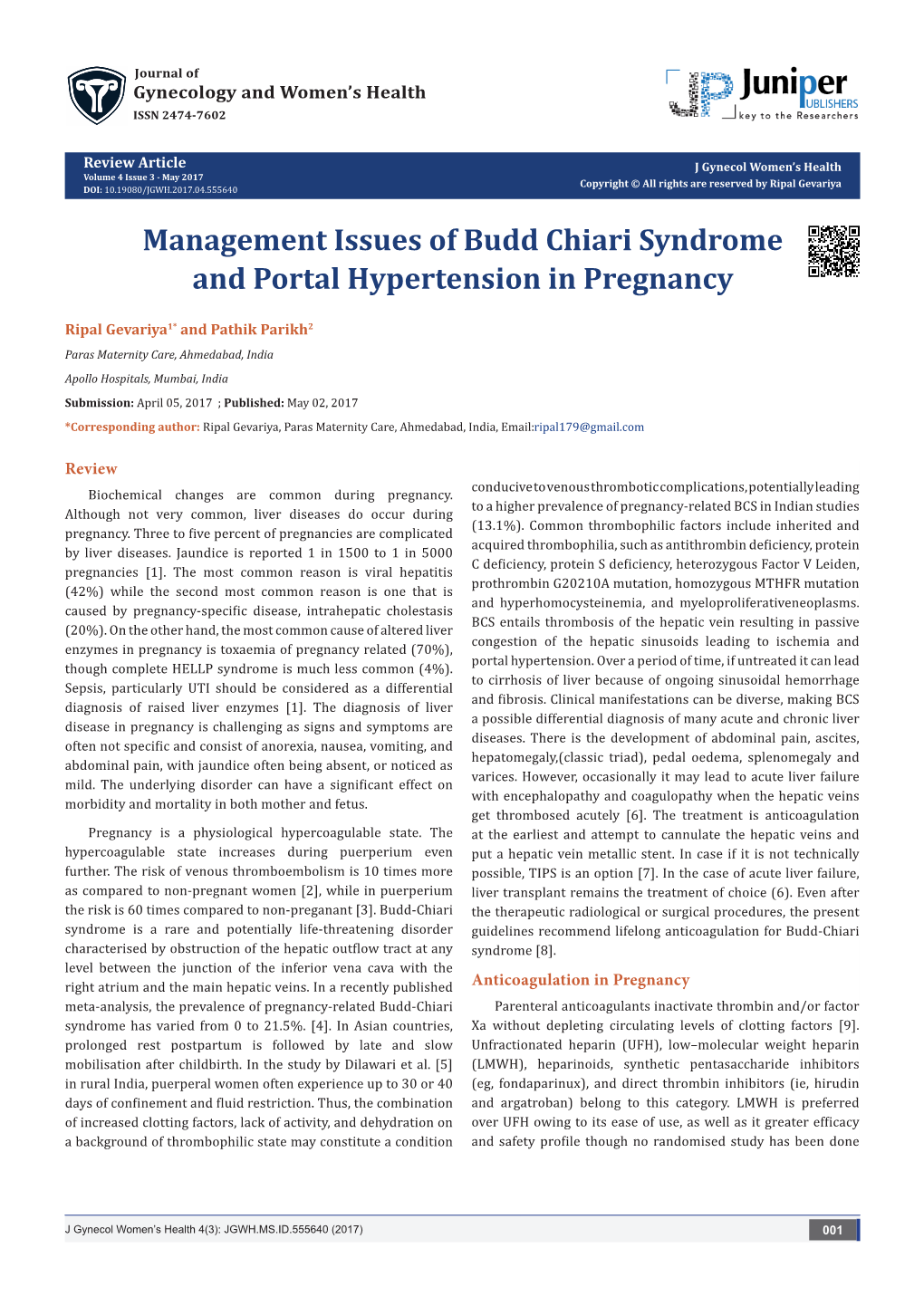 Management Issues of Budd Chiari Syndrome and Portal Hypertension in Pregnancy