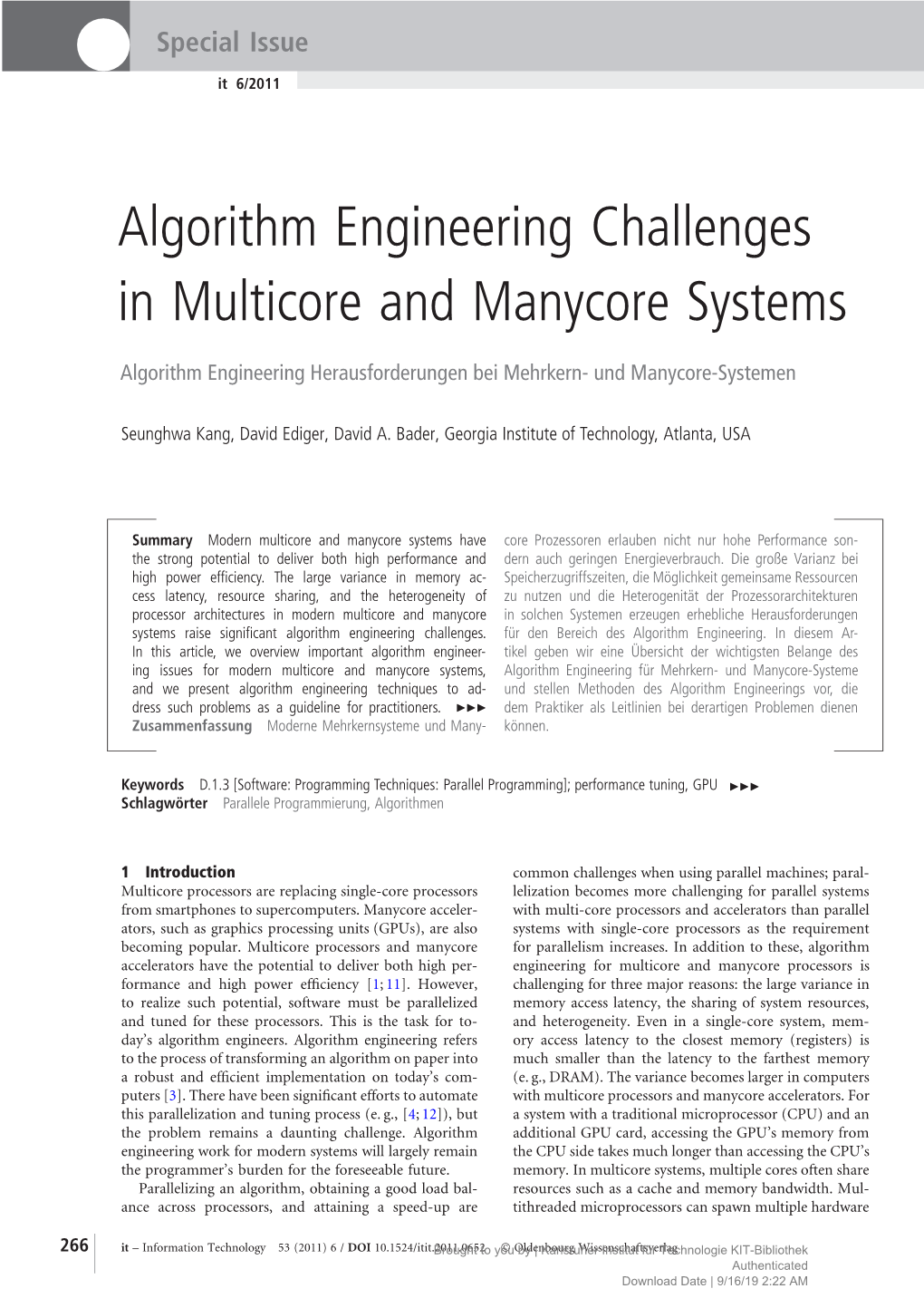 Algorithm Engineering Challenges in Multicore and Manycore Systems