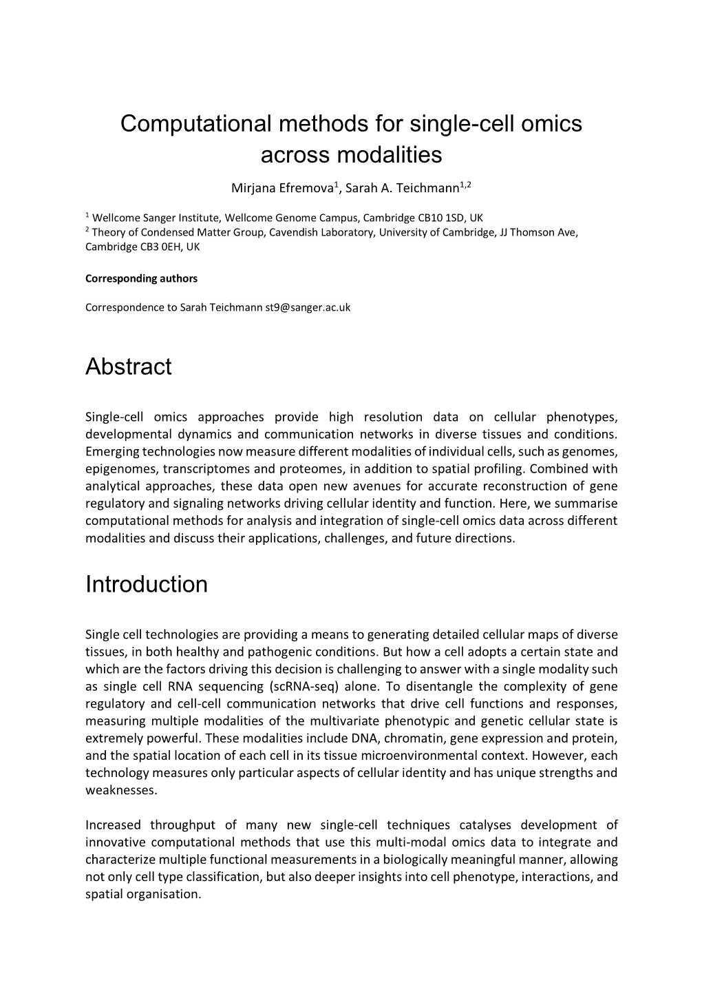 Computational Methods for Single-Cell Omics Across Modalities Abstract