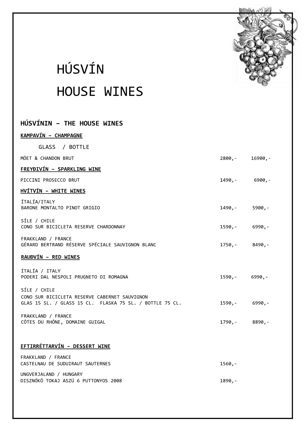 Húsvín House Wines