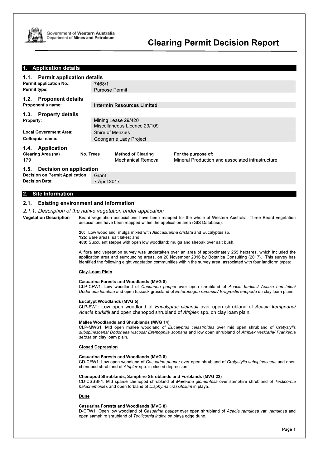 Clearing Permit Decision Report