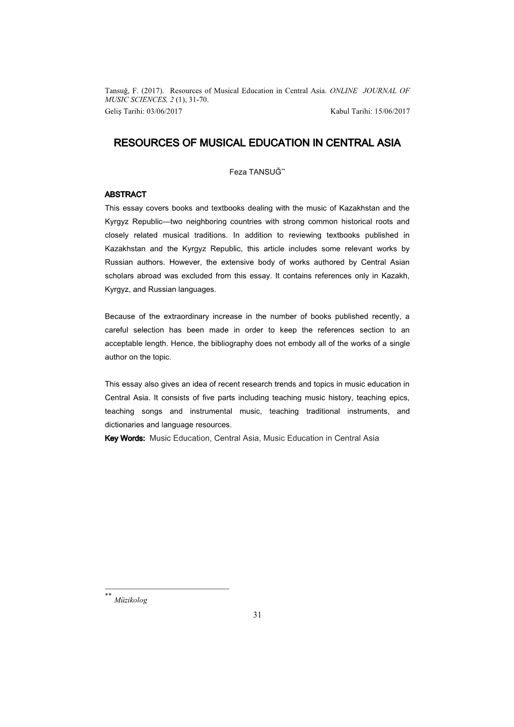 Resources of Musical Education in Central Asia