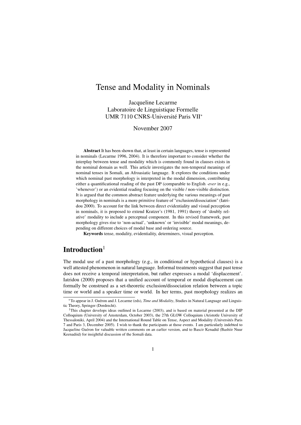 Tense and Modality in Nominals