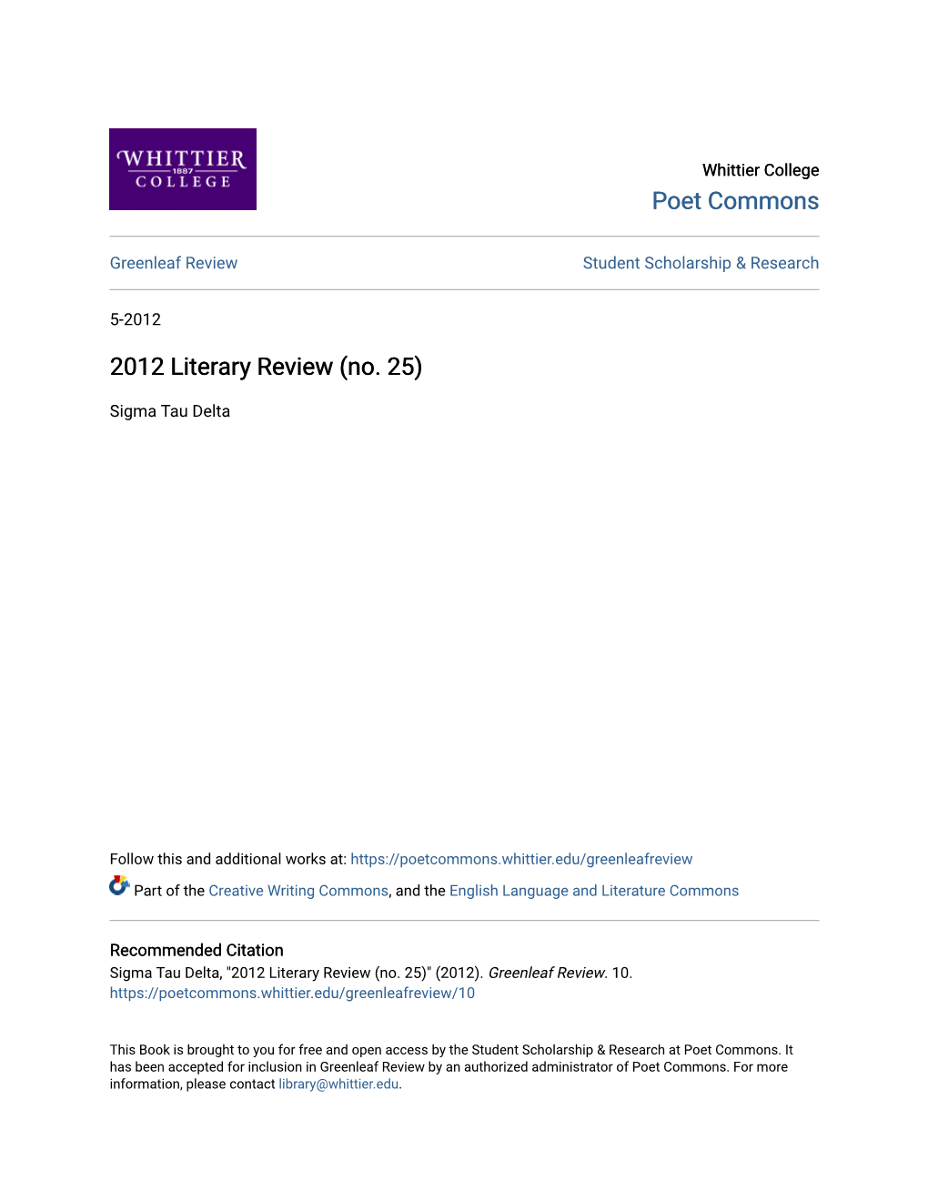 2012 Literary Review (No. 25)