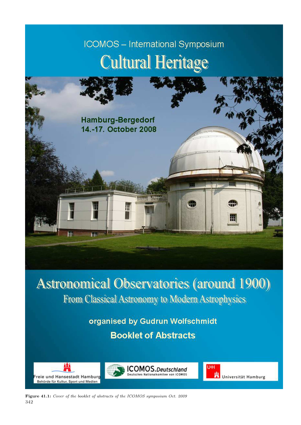 Cover of the Booklet of Abstracts of the ICOMOS Symposium Oct. 2009 342 Programme of the Symposium: Cultural Heritage of Observatories