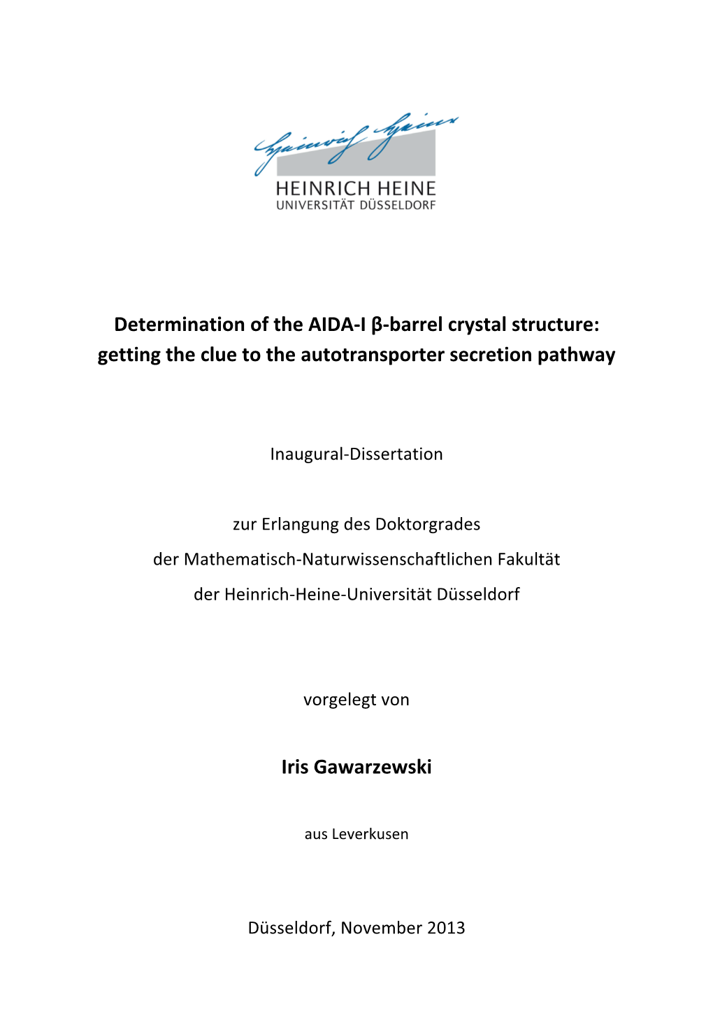 Determination of the AIDA I Barrel Crystal Structure: Getting the Clue To