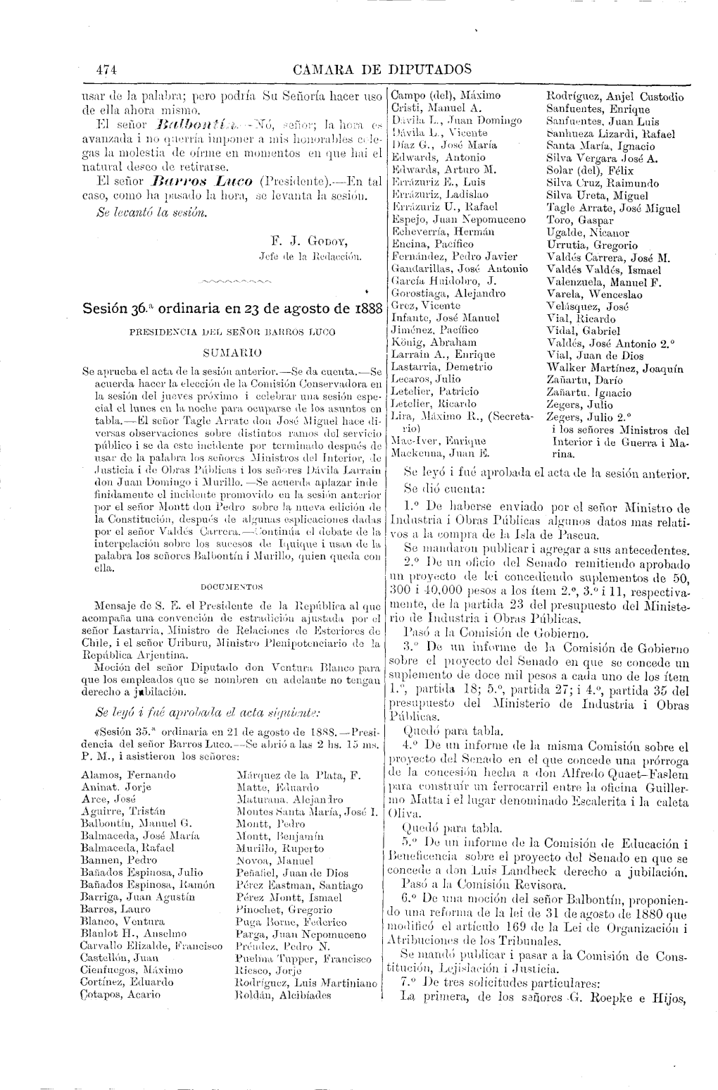 Sesión 36, En 23 De Agosto De 1888